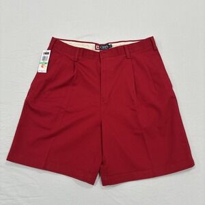 New‎ With Tags CHAPS Men's Red Chino Shorts Size 34 Cotton Pleated Front Cholo